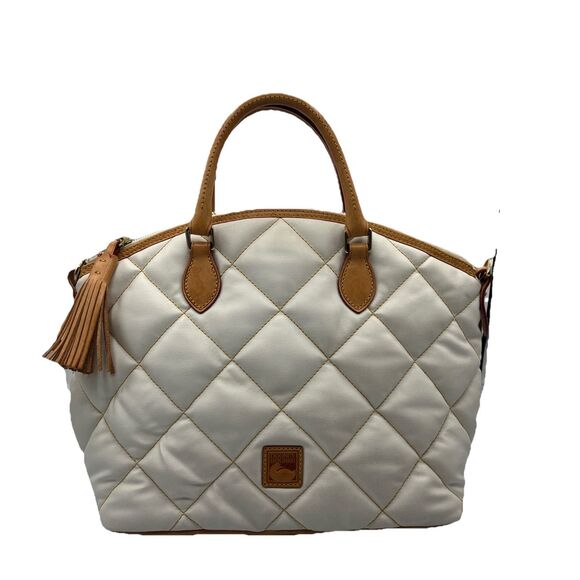 DOONEY and BOURKE  Quilted White Satchel Natural Leather & Fringe Pull - Picture 1 of 15